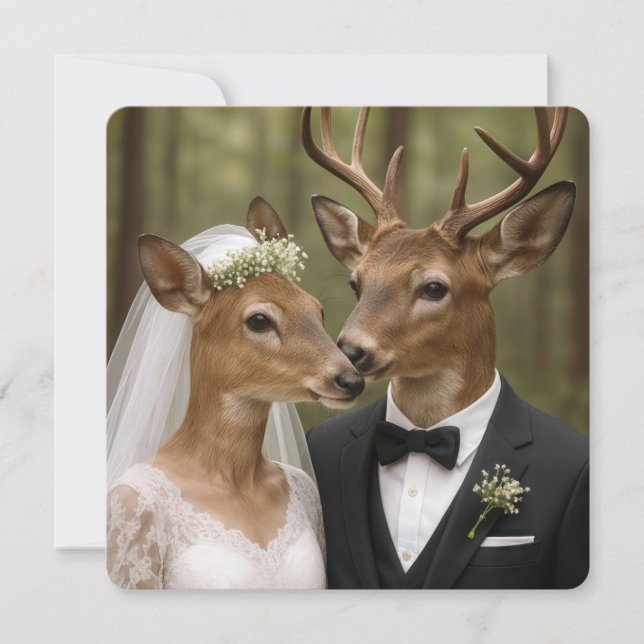Convites Buck and Doe Deer Wedding In Forest (Frente)
