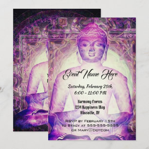 Convites Buddha roxo Meditating feliz