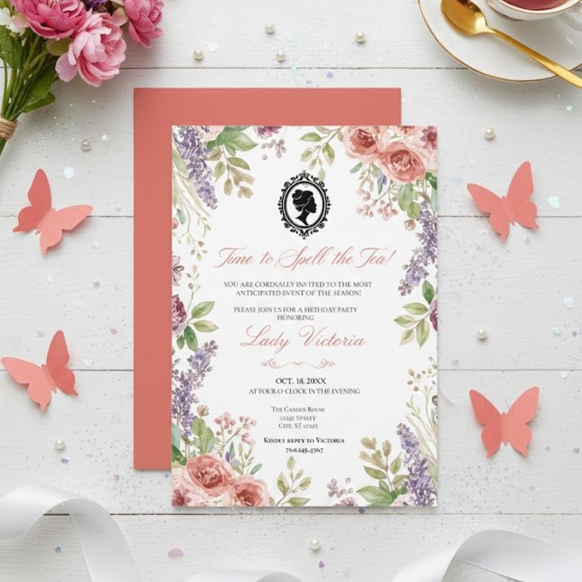 Convites Budget Blue Florals Bridgerton Birthday Party (Criador carregado)