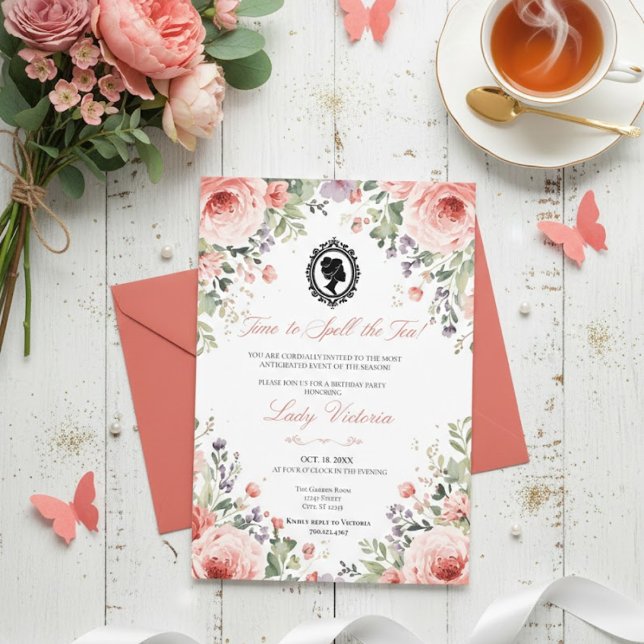 Convites Budget Blue Florals Bridgerton Birthday Party (Criador carregado)