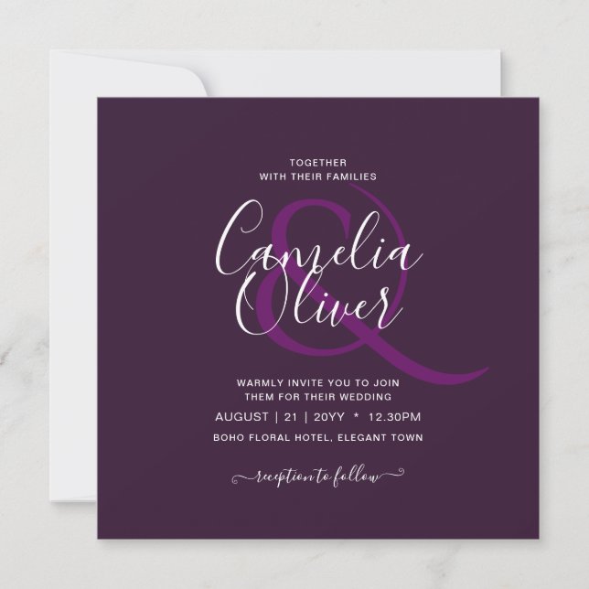 Convites BUDGET Casamento PLUM PURPLE Monocromo Simples (Frente)