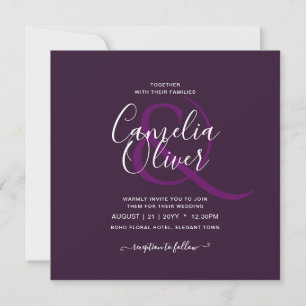 Convites BUDGET Casamento PLUM PURPLE Monocromo Simples