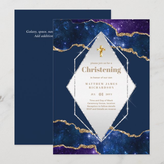Convites BUDGET Galaxy CHRISTENING Convida Baptism Bautizo (Frente/Verso)