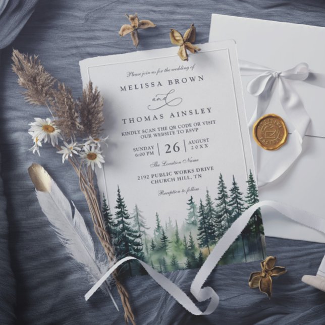Convites Budget mountain destination rustic qr code wedding (Criador carregado)
