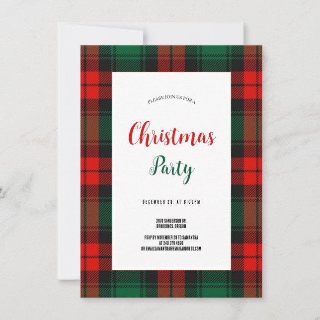 Convites Budget Plaid Retro Script red and green Christmas  (Frente)