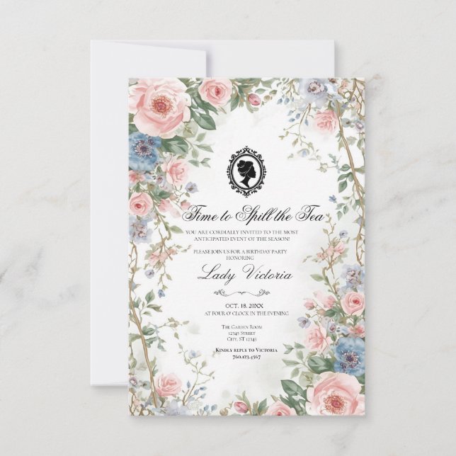 Convites Budget Purple Florals Bridgerton Birthday Party (Frente)