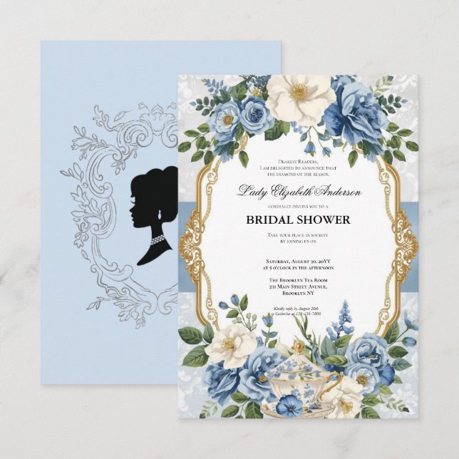 Convites Budget purple Florals Bridgerton Bridal Shower (Frente/Verso)