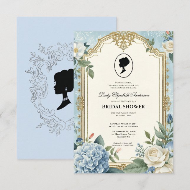 Convites Budget purple Florals Bridgerton Bridal Shower (Frente/Verso)