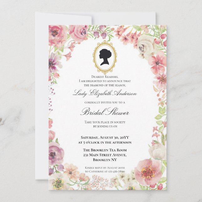 Convites Budget Purple Florals Bridgerton Bridal Shower (Frente)