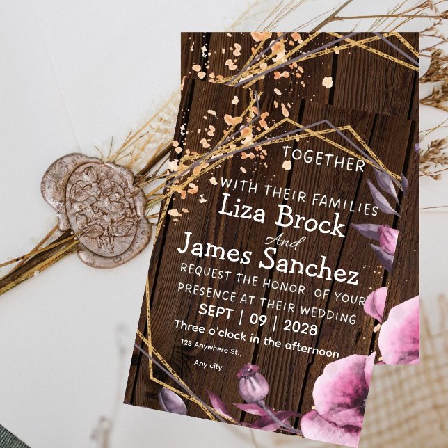 Convites Budget Rustic Wood Background Wedding (Criador carregado)