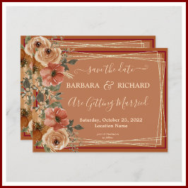 Convites BUDGET Terracotta Floral Elegante Data de Salvamen
