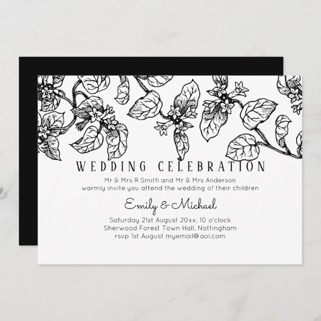 Convites BUDGET Vintage Garden Leafy Classic Wedding Invit (Frente/Verso)