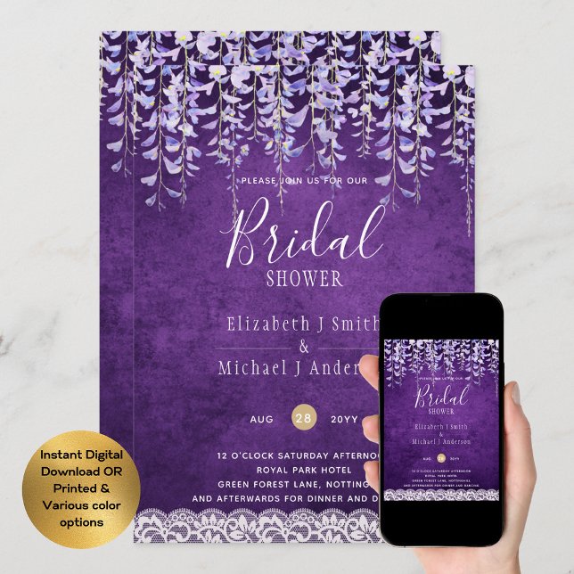Convites BUDGET Wisteria Floral Lace CHÁ DE PANELA INVITE (Criador carregado)