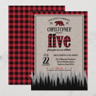 Convites Buffalo Check Lumberjack Boy's 5 Birthday