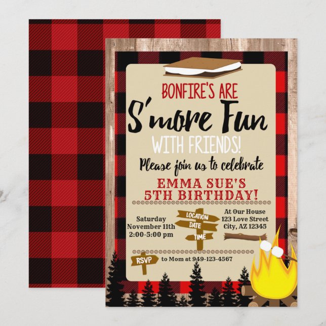 Convites Buffalo Check Red S é mais divertido com amigos An (Frente/Verso)