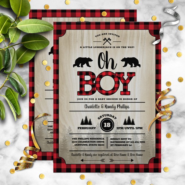 Convites Buffalo Check Woodland Chá de fraldas Lumberjack (Criador carregado)