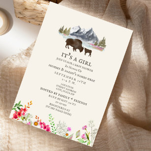 Convites Buffalo Mama Mountain Chá de fraldas de flor selva