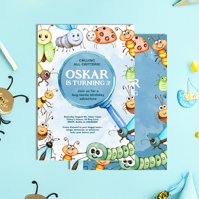Convites Bug Birthday Invitation, Critter Birthday Boy (Criador carregado)