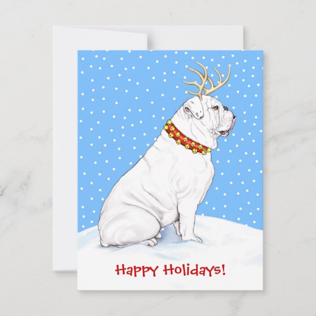 Convites Buldogue Christmas Reindeer White (Frente)