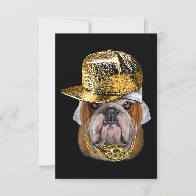 Convites Buldogue Inglês Grumpy vestindo Rapper Hip Hop (Frente)