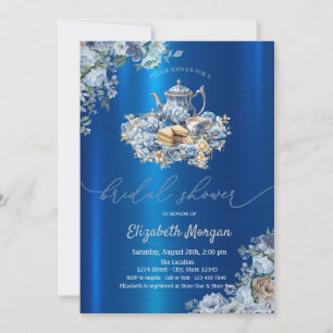 Convites Bule Chaleira Floral Azul Metálico Baby Shower