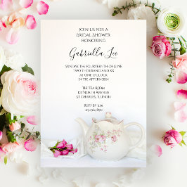 Convites Bule com Chá de panela do Tea Party de Rosas Rosa