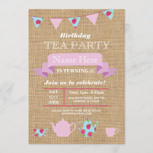 Convites Bule De Chá Alice No Wonderland Burlap Invite