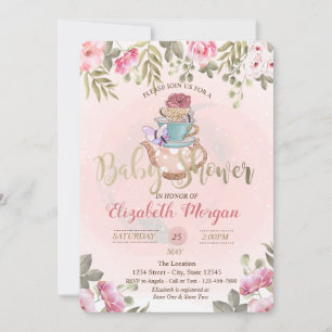 Convites Bule de Chá de Flores em Aquarela Chá de Bebê