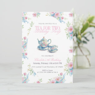 Convites Bule de Chá Floral Aquarela chá para dois Aniversá