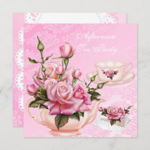 Convites Bule Floral de Rosa de Pêssego do Partido do Chá à