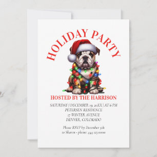 Convites Bulldog Fofo Aquarela Cachorro Desejos de Natal