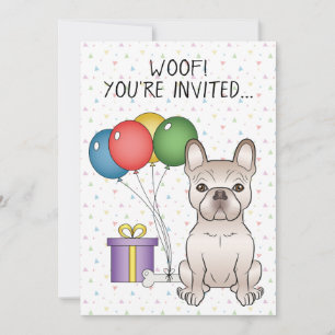 Convites Bulldog Francês Creme Cachorro Fofo de Desenho Ani