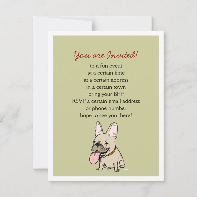 Convites Bulldog Francês Engraçado com Texto Personalizado (Frente)