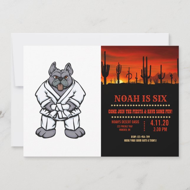 Convites Bulldog jiu jitsu | escolher cor de fundo (Frente)