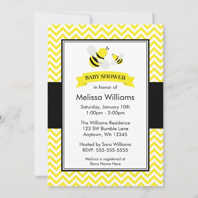 Convites Bumble Bee Chevron Baby Shower (Frente)