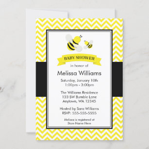 Convites Bumble Bee Chevron Baby Shower