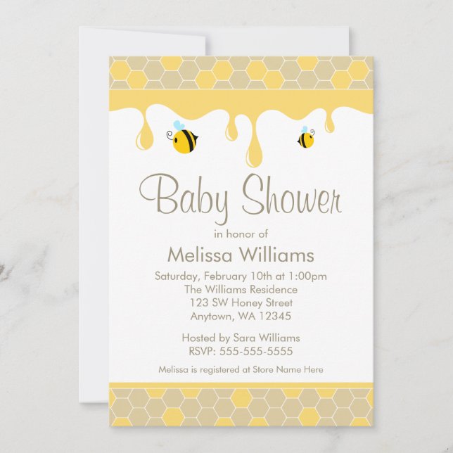 Convites Bumble Bee Honey Baby Shower (Frente)