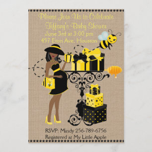 Convites Bumble Bee Lady Yellow African Chá de fraldas Invi