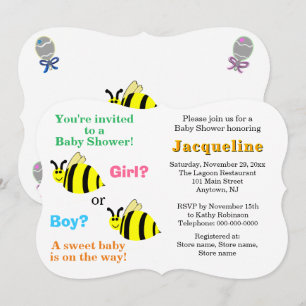 Convites Bumble Bee Rosa Azul Chocalho Chã de Bebê