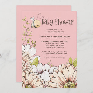 Convites Bumblebee Florals Baby Pink Chá
