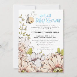 Convites Bumblebee Florals Virtual Baby Blue Chá