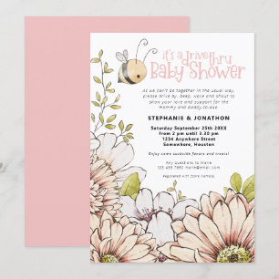 Convites Bumblebees Florals dirigem através do Chá rosa-beb