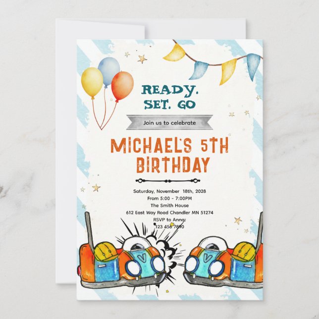 Convites Bumper car birthday party invitation (Frente)