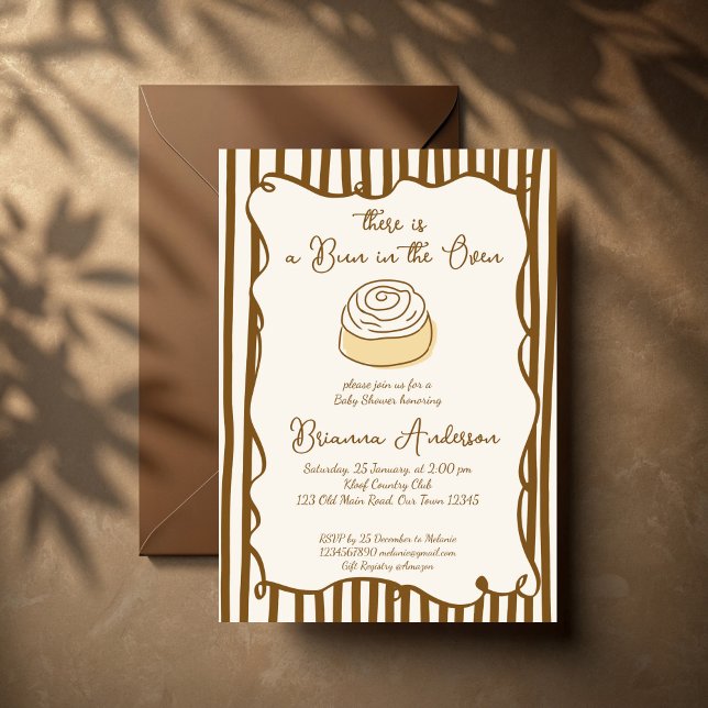 Convites Bun in the oven baking baby shower (Bun in the oven baking baby shower invitation cards template hand drawn wavy border invites)