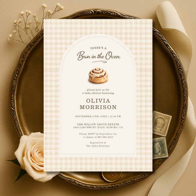 Convites Bun in the Oven Gingham Baby Shower (Criador carregado)