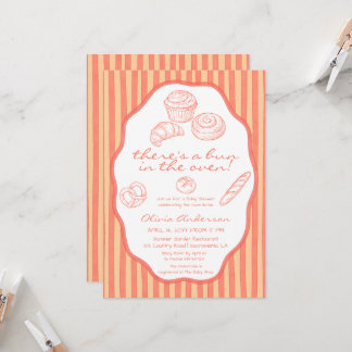 Convites Bun in the oven pink pinstripes Baby Shower