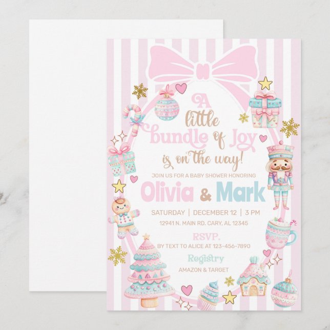 Convites Bundle of Joy Christmas baby shower invite. (Frente/Verso)