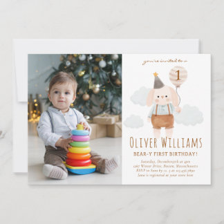 Convites bunny 1st birthday blue balloon