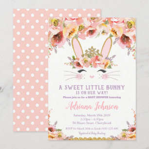 Convites Bunny Baby Shower Inventa Rapariga Coelho Floral