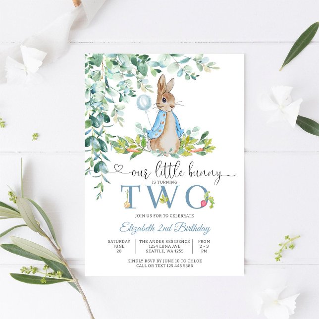 Convites Bunny Balloon 2nd Birthday Invitation (Criador carregado)
